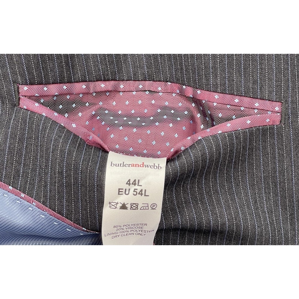 Butler and Webb Men's Suit Size 44L Grey and Blue Pin Stripe Herringbone - Picture 8 of 10